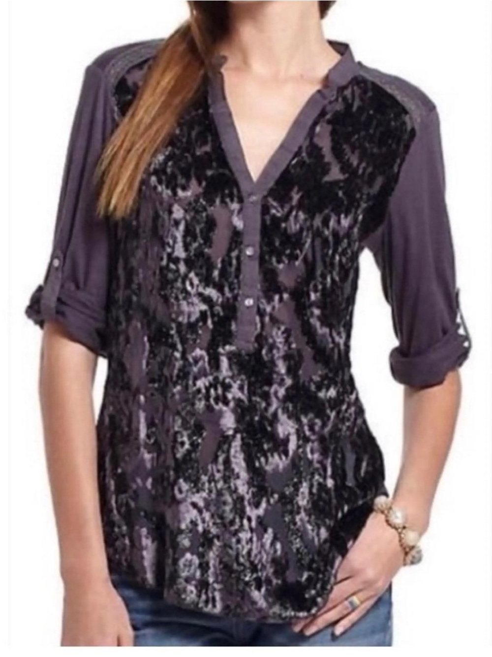 Anthropologie Tiny Vaha Broadleaf Forest Velvet Burnout Top Size Medium